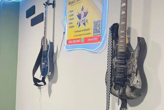 Guitar wall at Stars Music School, Inwood WV