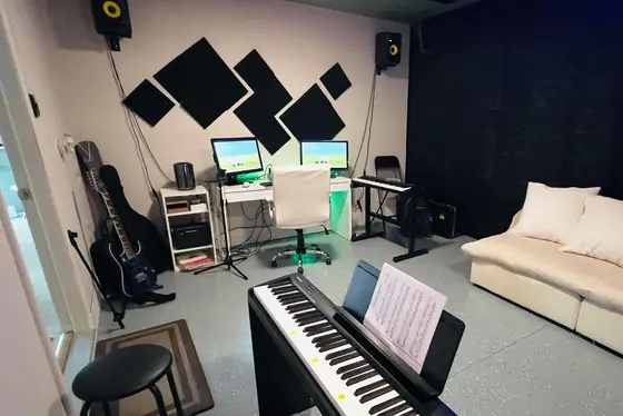 Piano and guitar corner at Stars Music School, Inwood WV